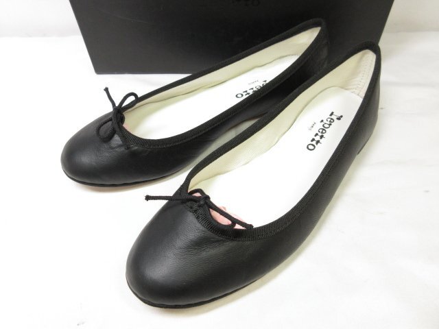 HH未使用品 【レペット Repetto】 レザー フラットソール リボン付き パンプス 婦人靴 (レディース) size38 ブラック ■30LZ4458の画像1