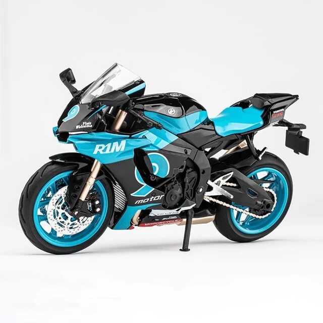 完成品 バイク ミニカー 1/12スケール 合金 ヤマハ ミニチュア YAMAHA R1M オートバイ ブルー 青 水色 モーターサイクル G184_画像1