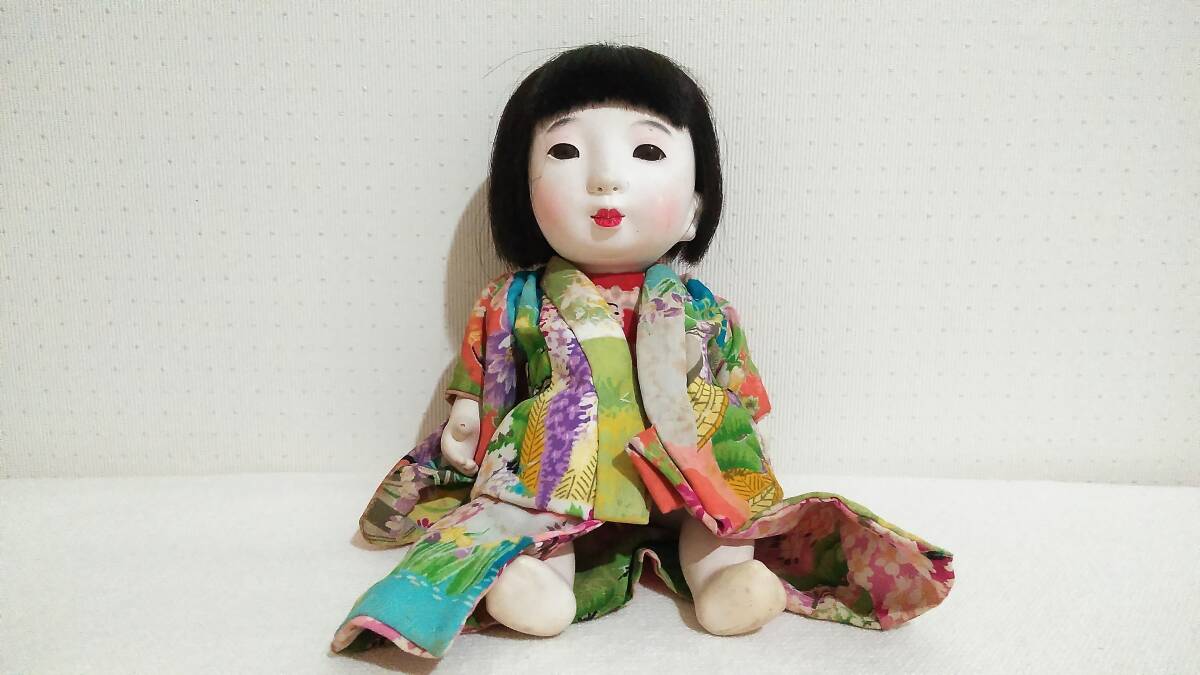 ♪昭和レトロ　市松人形　抱き人形　日本人形　美術木彫人形　森玉陽謹作　女の子　着物　和♪_画像1