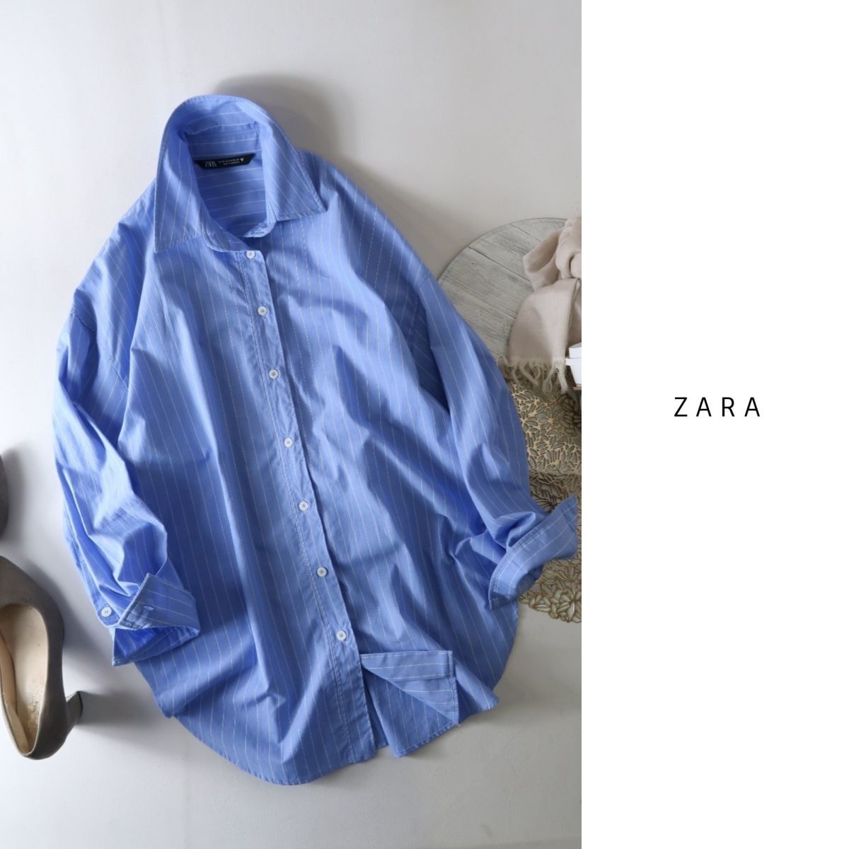 ザラ ZARA☆洗える コットン100% オーバーサイズ ストライプシャツ XSサイズ☆A-O 1398_画像1