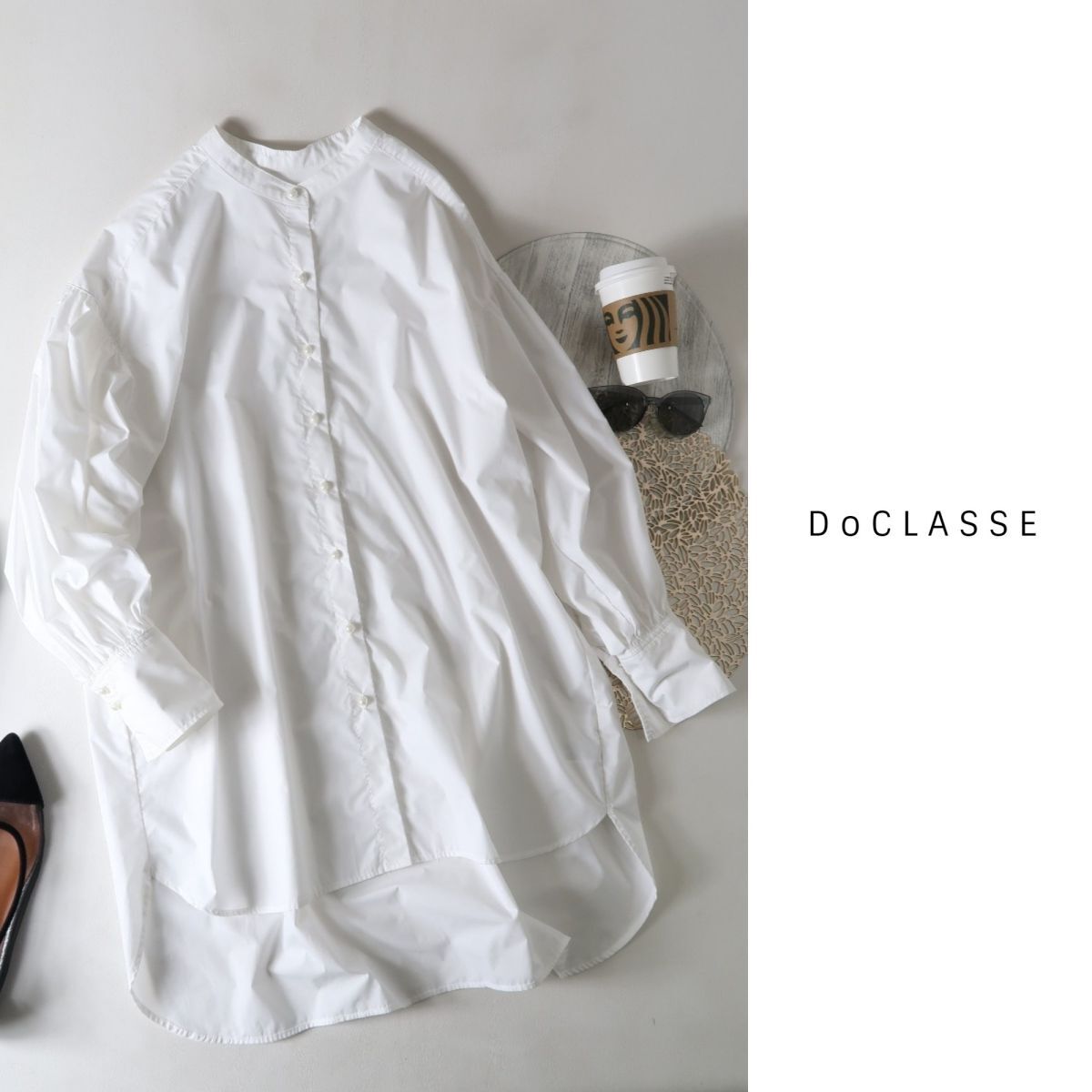 ドゥクラッセ DoCLASSE☆洗える 高密度コットン・パール風ボタンロングシャツ 11サイズ☆M-S 1387_画像1
