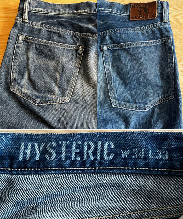 ★HYSTERIC GLAMOUR ヒステリックグラマー スリムストレート スタッズ セルビッチデニムパンツ ３４インチ インディゴブルー★人気！希少！_画像6