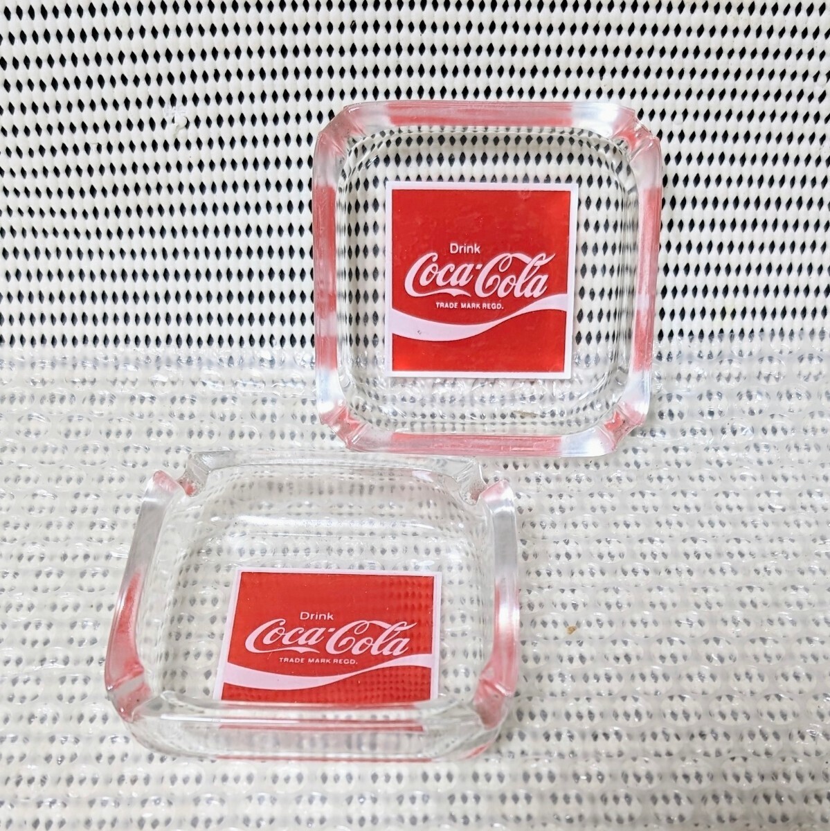 当時物 希少レア コカコーラ ガラス製灰皿 アッシュトレイ 旧ロゴ Drink Coca-Cola ドリンク コカコーラ 1971〜1986年 2個セット②