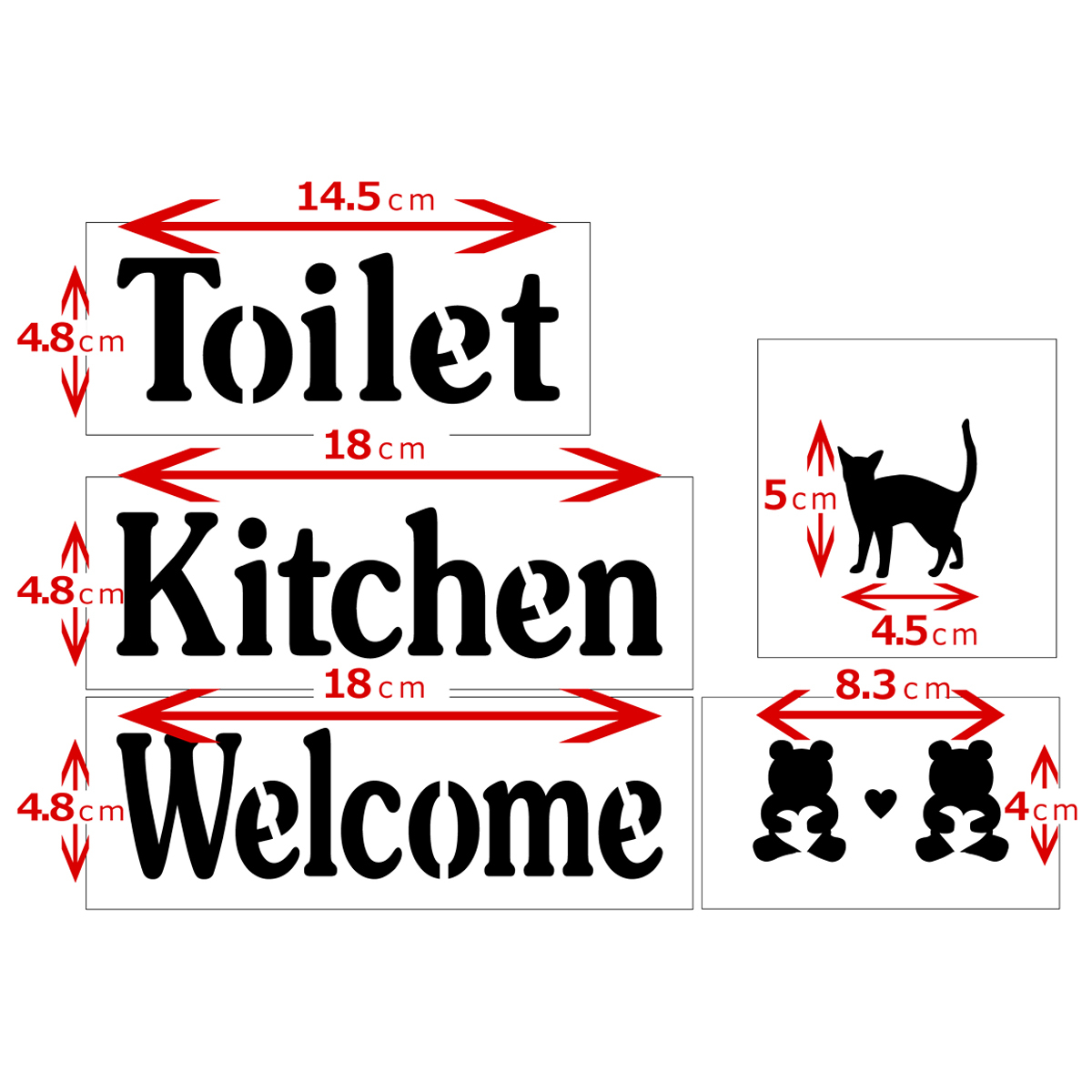 ☆Welcome・Kitchen・Toilet イラスト 　5枚シートまとめて　ジャスミンUPC　ステンシルシートセット　No173_画像3