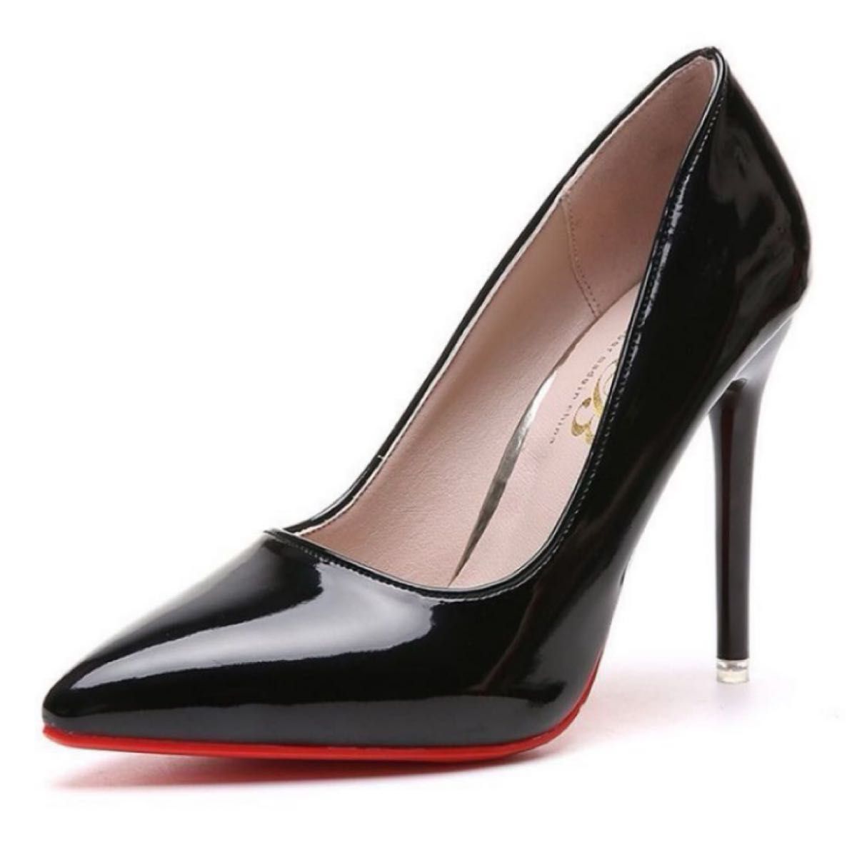 23.5cm ハイヒール ピンヒール パンプス ブラック 黒 靴底 赤 オシャレ ファッションヒール  ポインテッドトゥ セクシー
