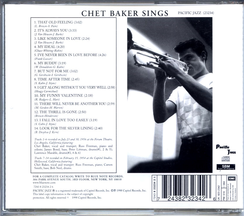 Chet Baker / Chet Baker Sings / Pacific Jazz 7243 8 23234 2 6_画像2