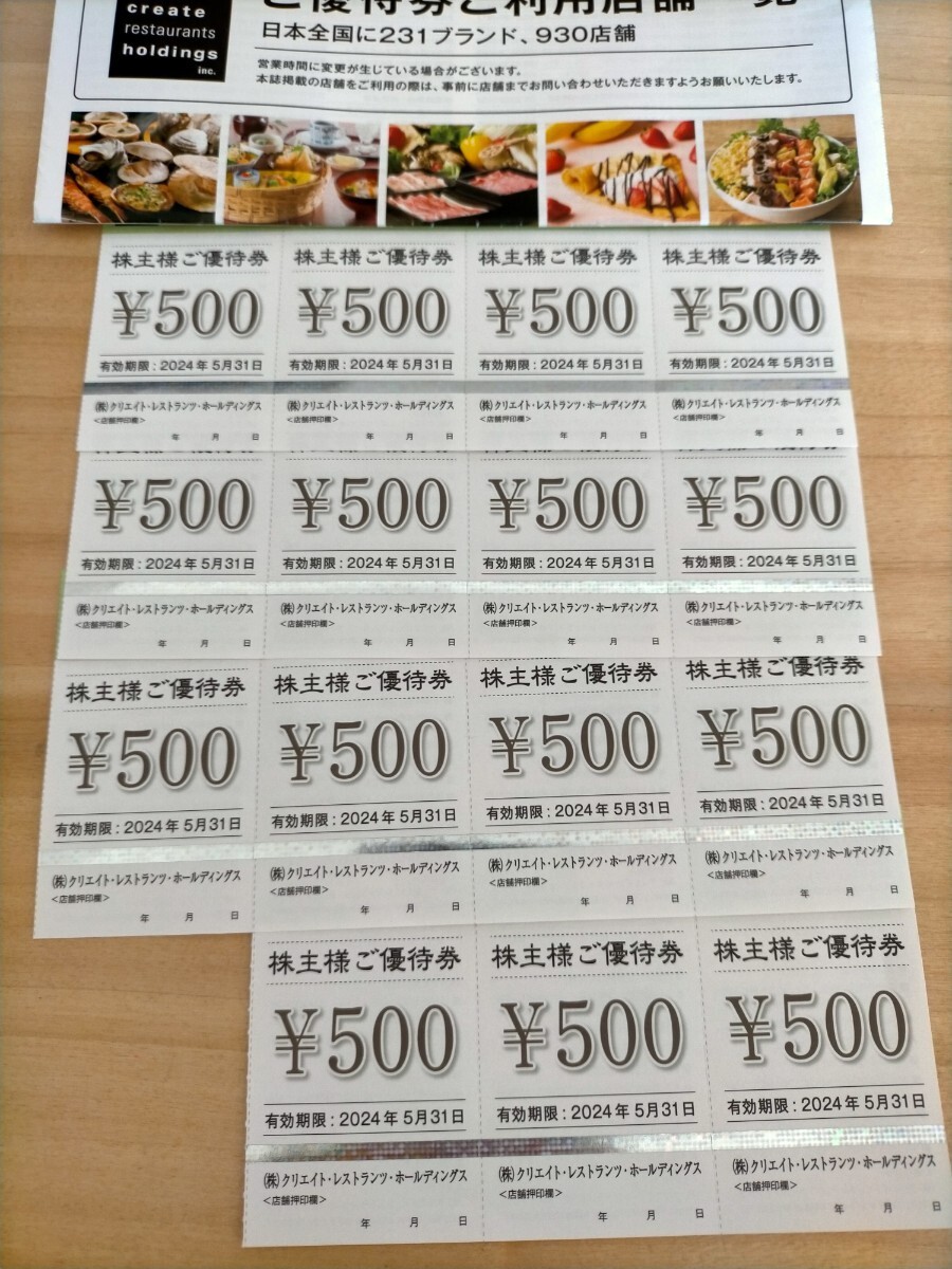 クリエイト・レストランツ 株主優待券７５００円分(500円券×15枚)☆ 送料無料_画像1