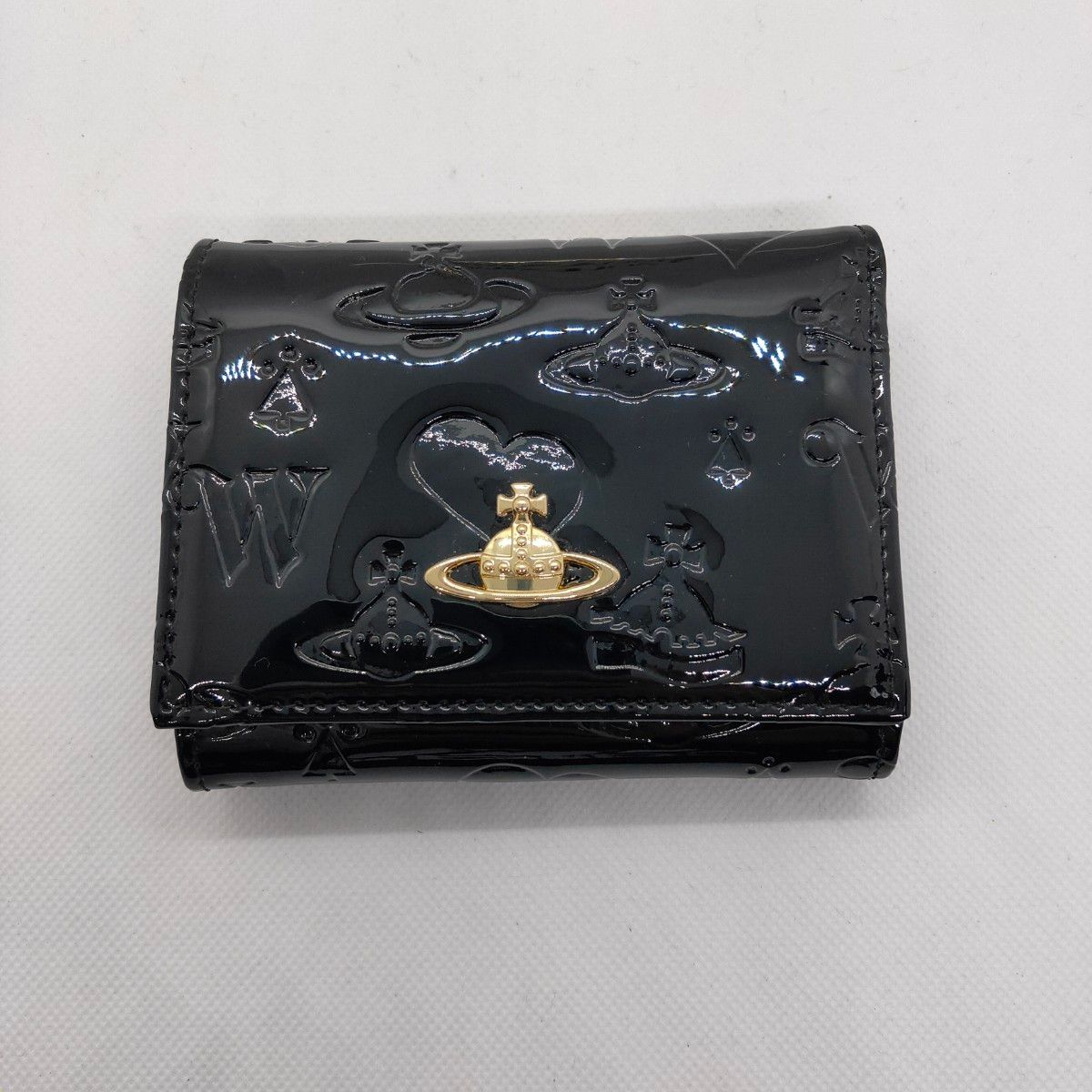 [新品未使用]Vivienne Westwood 三つ折り財布　黒　エナメル