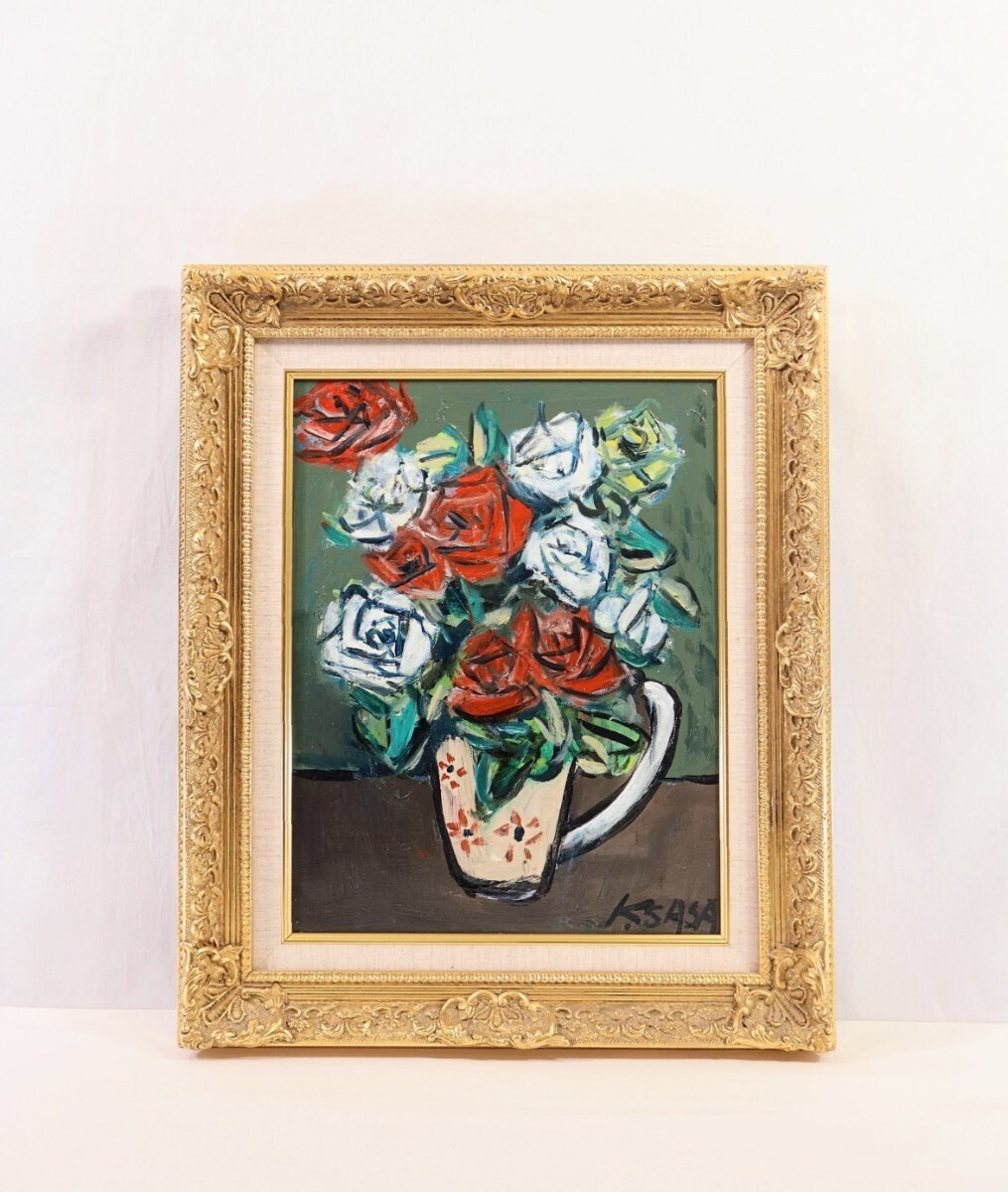  genuine work ... two 1988 year oil painting [ rose ]. size F6 Shizuoka prefecture .. new . fine art . member large . guarantee work next .... power strongly .... writing brush ., life power feeling . rose. flower 8729