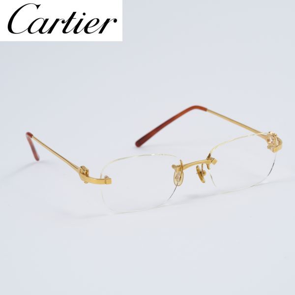 Cartier カルティエ 眼鏡 Ｃデコール リムレス 度入りレンズ ゴールド ケース付き 検/ メガネ ユニセックス H5488_画像1