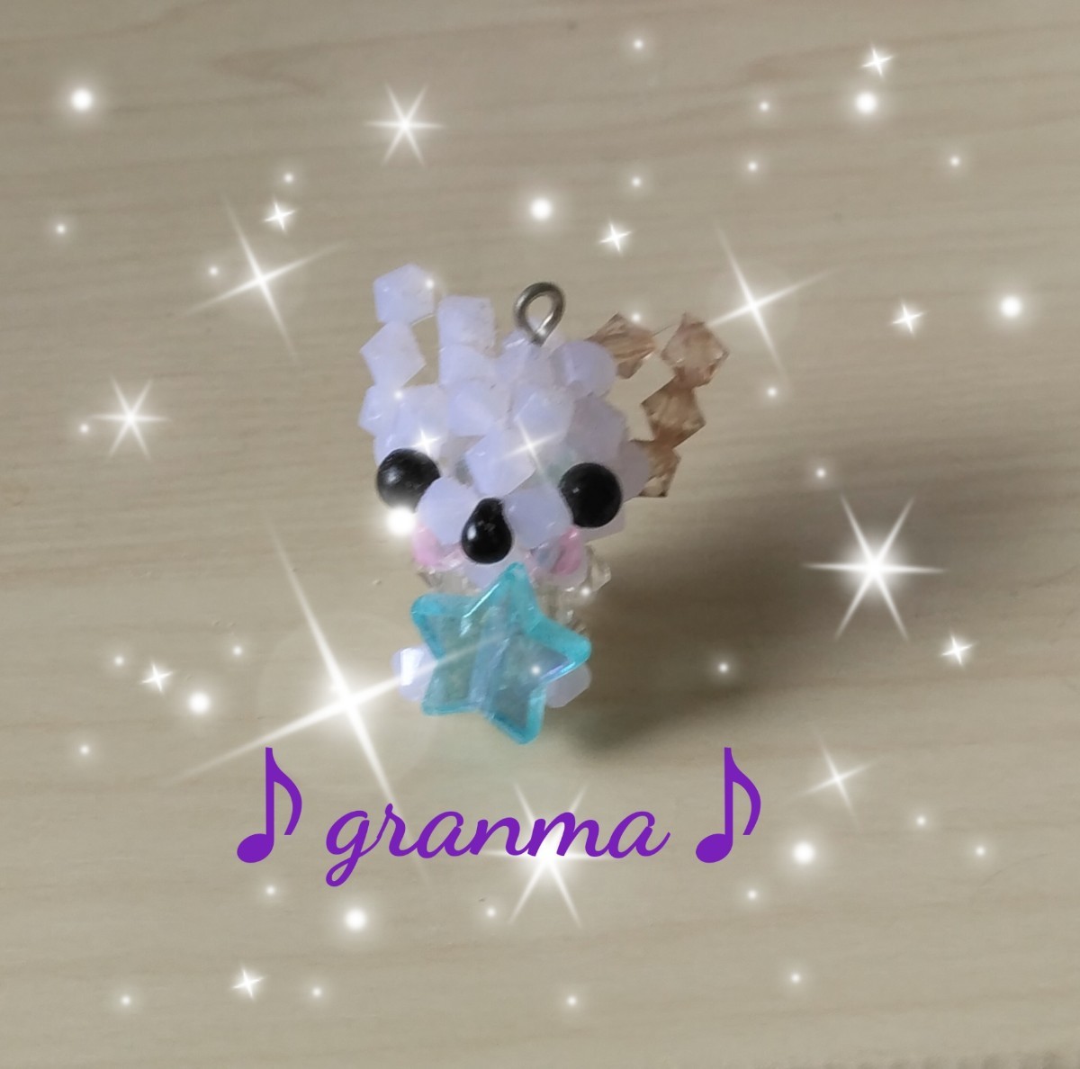 ♪granma♪星付チワワストラップ＊水色_画像1