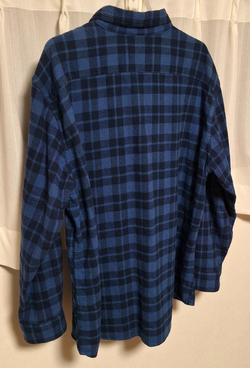【美品】UNIQLO ユニクロ 厚手 ネルシャツ チェック ブルー 3XLサイズ