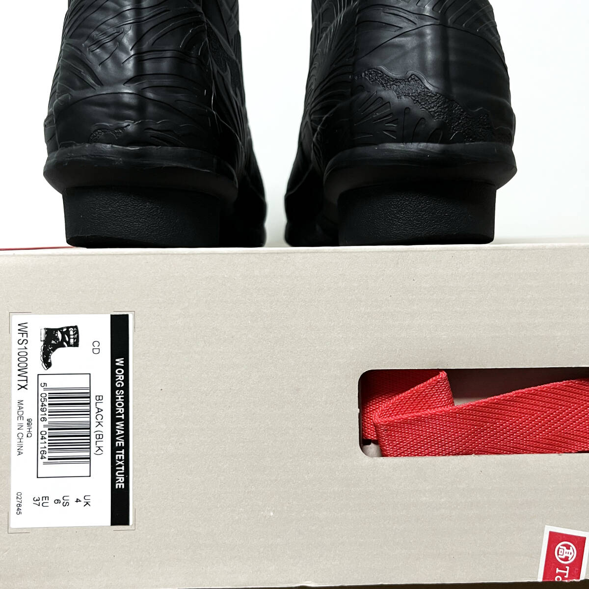 【23.0cm / US6】HUNTER W ORG SHORT WAVE TEXTURE ハンター レインブーツ 長靴 ショート ウェーブ テクスチャー BLACK ブラック 黒