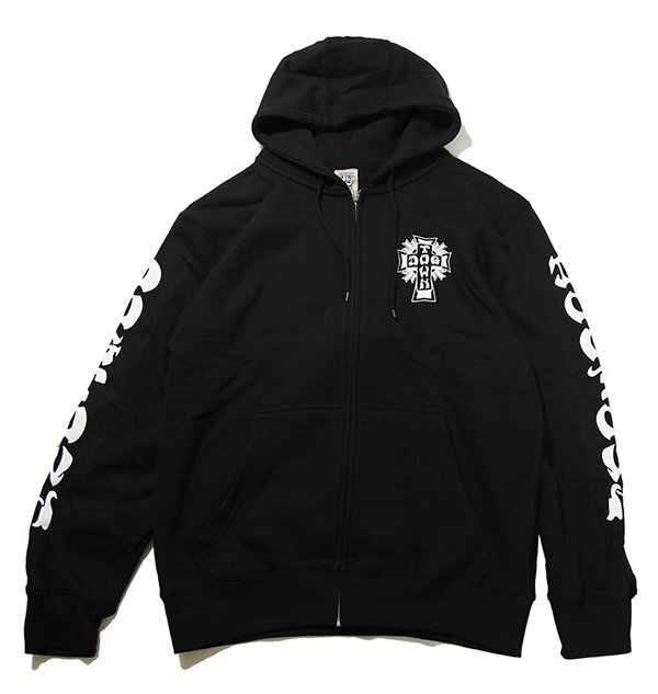 Dogtown Skateboards (ドッグタウン) US パーカー ジップフード Cross Logo Zip Hooded Sweatshirt w/ Sleeveprint Black ブラック (M)_画像2