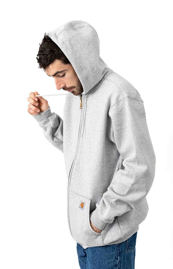 CARHARTT (カーハート) US 無地 パーカー フードジップ (K122) Loose Fit Midwaight Full Zip Sweatshirt Heather Grey ヘザーグレー (2XL)_画像3