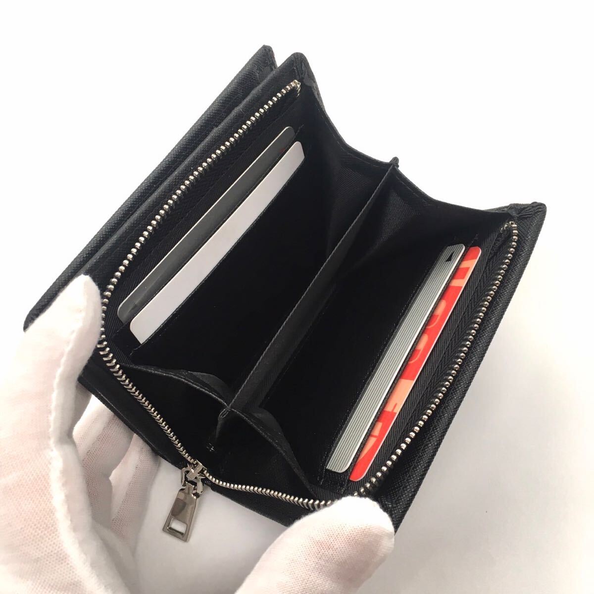 スプリットレザー 二つ折り財布 大容量 黒 メンズ レディース 小銭入れ_画像5