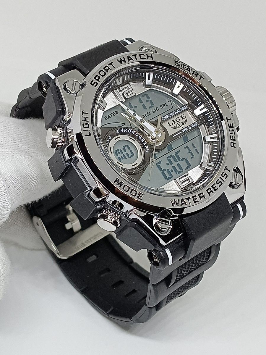 ★■ 新品 LIGE メンズ デジアナ 腕時計 稼働品