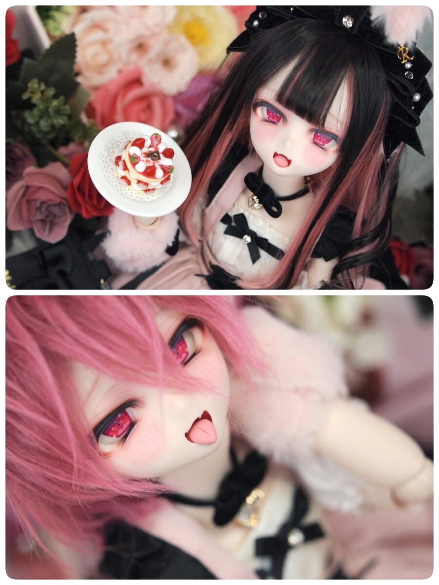 【ぐるぐる】DDH-10 SW肌 ドルフィードリーム MDD Dollfie Dream カスタムヘッド + 碁石アイ2種 + 舌パーツ パテ盛り ※小難あり_画像3