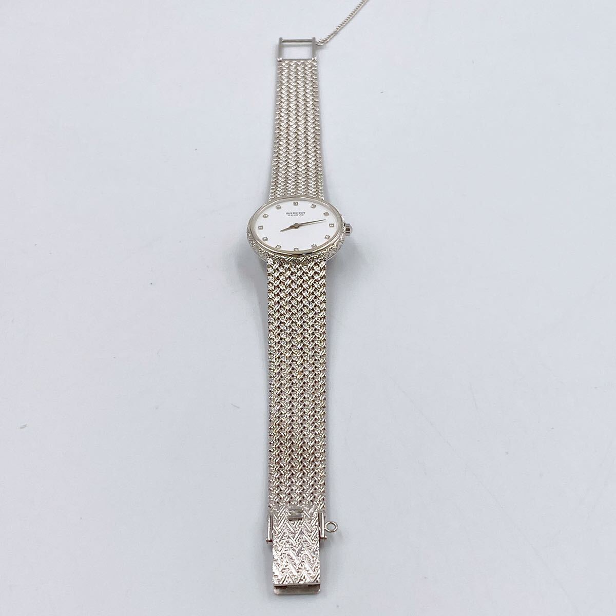 豪華 SACAR サーカー GENEVE K18WG 750 無垢 レディースウォッチ 腕時計 ダイヤモンド ベゼル12P 白文字盤 稼働品 の画像4