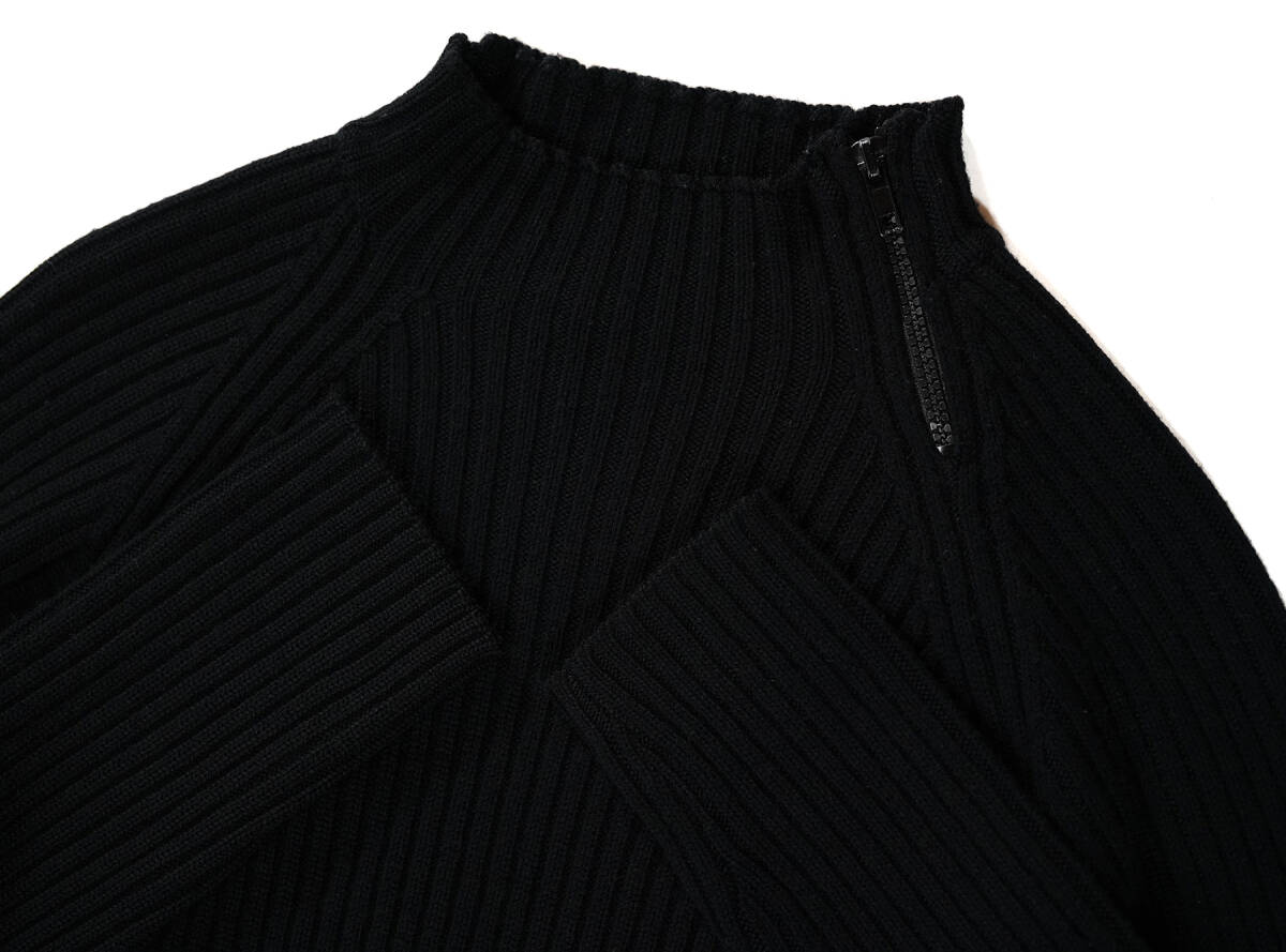 「 90s 00s イタリア製 EMPORIO ARMANI ネックジップ ニット セーター リブ編み メリノウール ブラック 」アルマーニ 48サイズ メンズ_画像5