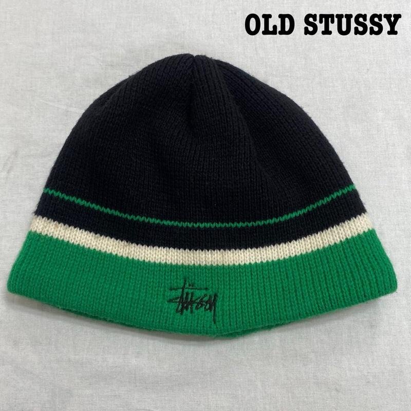 ステューシー OLD STUSSY 90’s ニットキャップ ビーニー USA製 帽子 帽子 - 黒 / ブラック X 緑 / グリーン X 白 / ホワイト_画像1