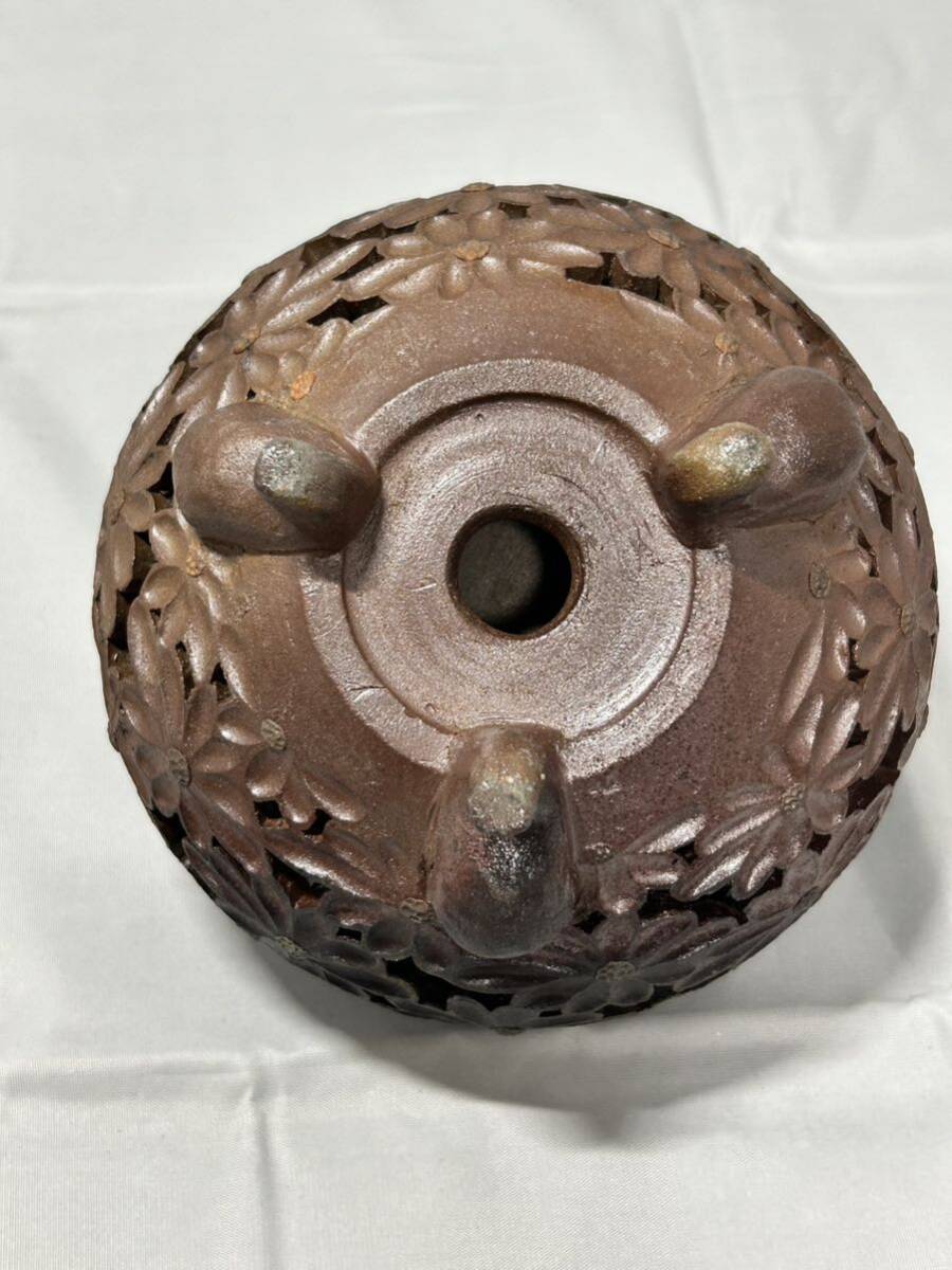  name construction Bizen ..... carving three pair censer copper cover tea utensils 