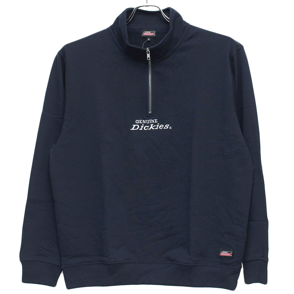 【新品】 2L ネイビー [GENUINE Dickies] ハーフジップ スウェット メンズ 大きいサイズ ロゴ プリント 裏毛 スタンド トレーナー_画像3