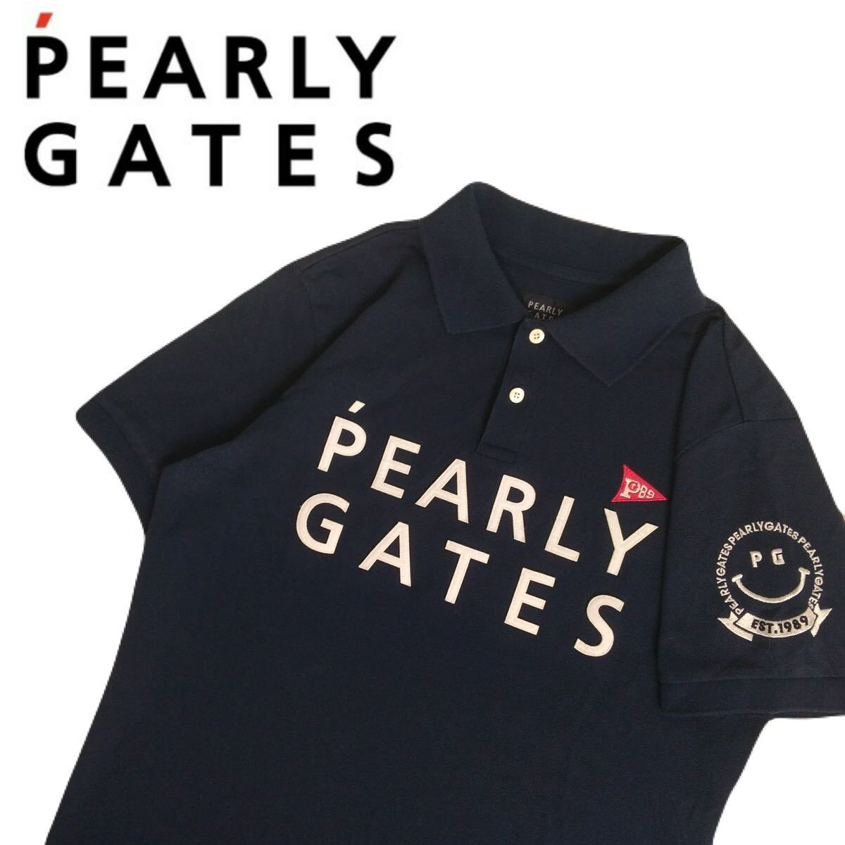 極美品 近年新作 ビッグロゴ PEARLY GATES ストレッチ 鹿の子 半袖ポロシャツ メンズ5 パーリーゲイツ ゴルフウェア ニコチャン 240388_画像1