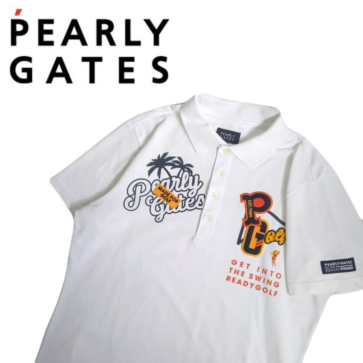 美品 近年新作 豪華刺繍 PEARLY GATES 吸水速乾 ストレッチ 鹿の子 半袖ポロシャツ メンズ5 パーリーゲイツ ゴルフウェア 日本製 2403218_画像1