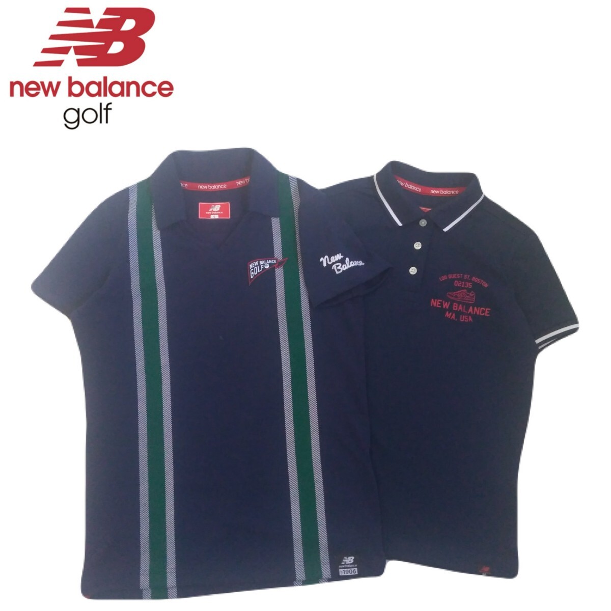 新品同様 豪華デザイン2点 new balance golf 吸水速乾 ストレッチ 半袖ポロシャツ レディース0 ニューバランス ゴルフウェア 2403252_画像1