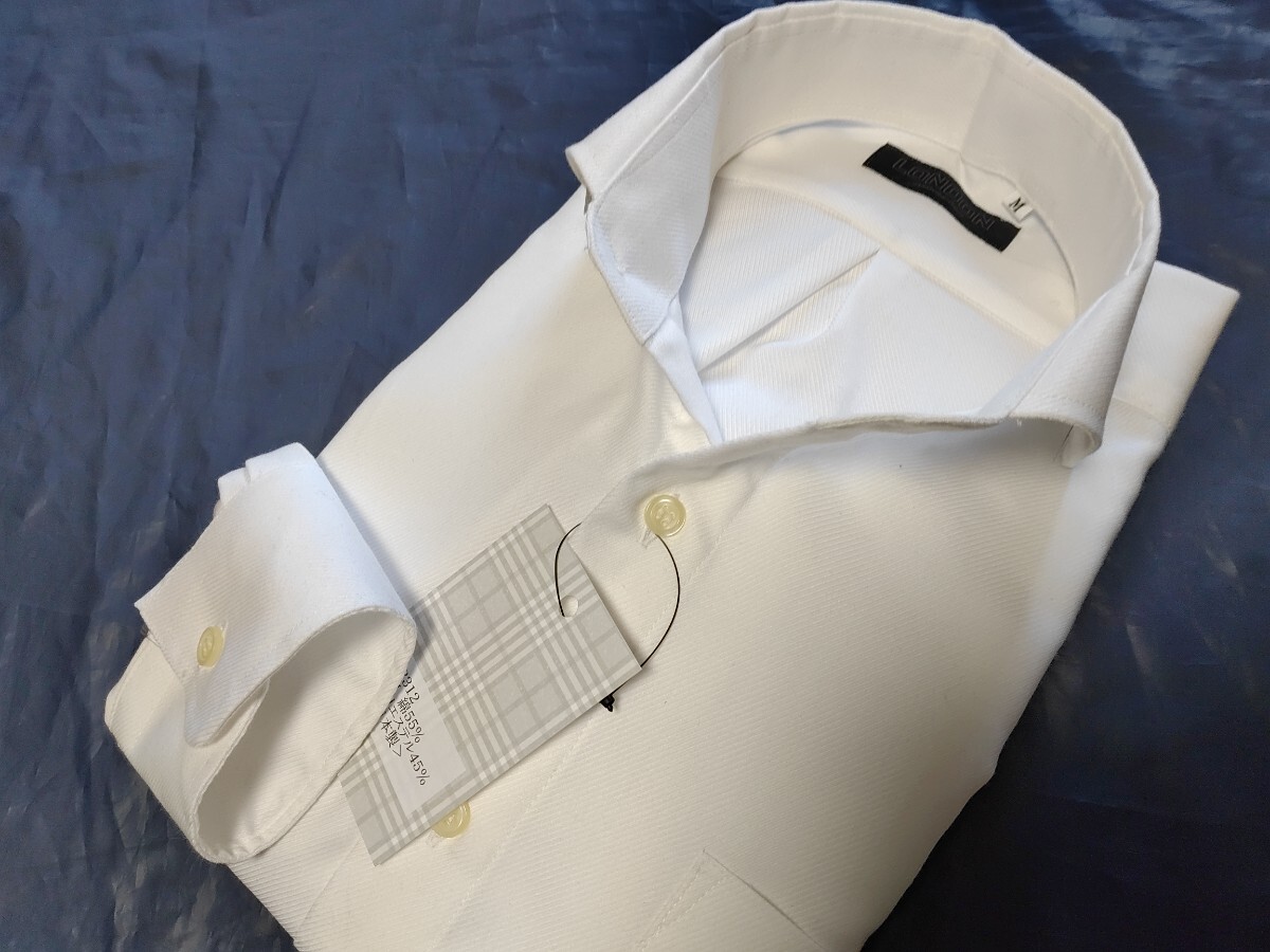 LL寸・新品／日本製・無地ホリゾンタルカラーシャツ●オフホワイト色ドビー_画像3
