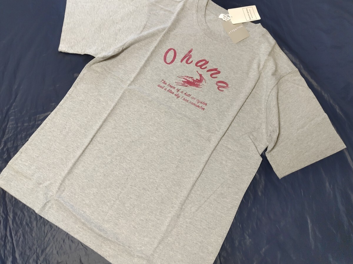 LL寸・半袖新品／ohanaプリントTシャツ●杢グレー_画像4