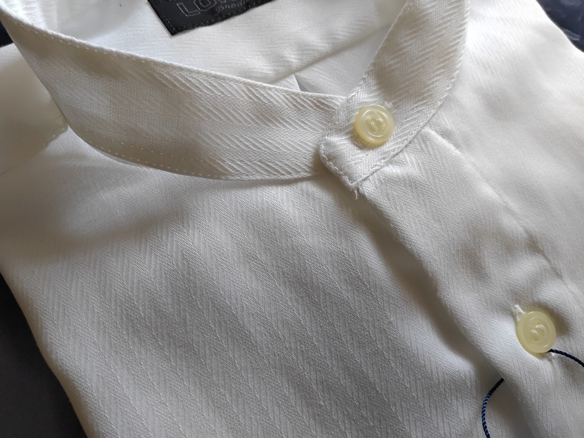 Ｌ寸・新品／日本製・スタンドカラーシャツ■オフホワイト色ドビー・形態安定の画像4