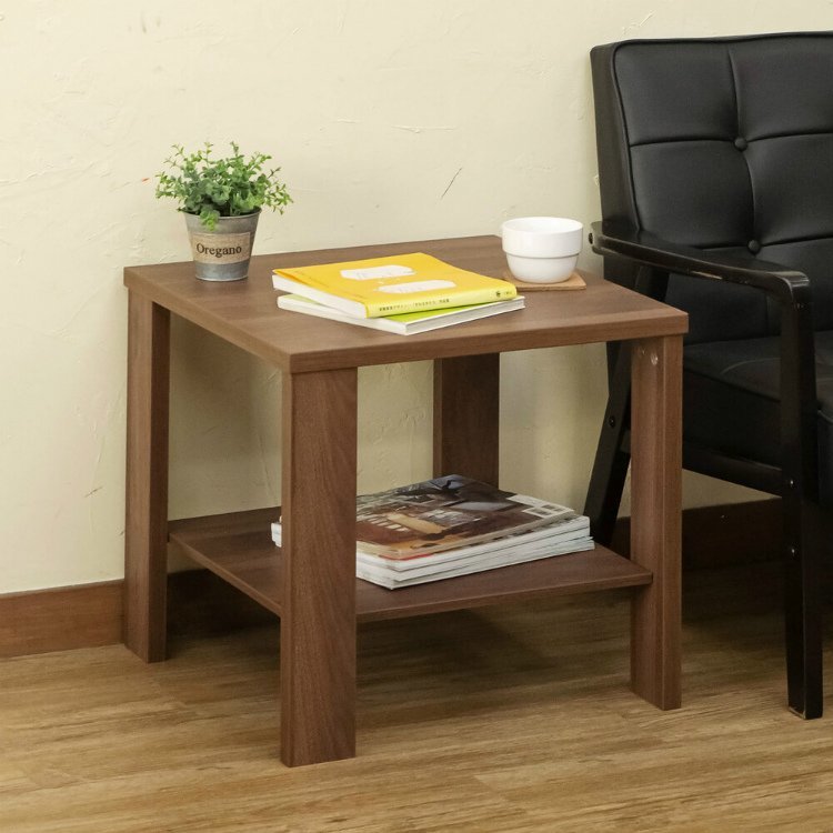 ソファテーブル サイドテーブル 木製 ナイトテーブル 正方形 アンティーク ミニ 棚付き アウトレット価格 新品 ウォールナット色_画像5