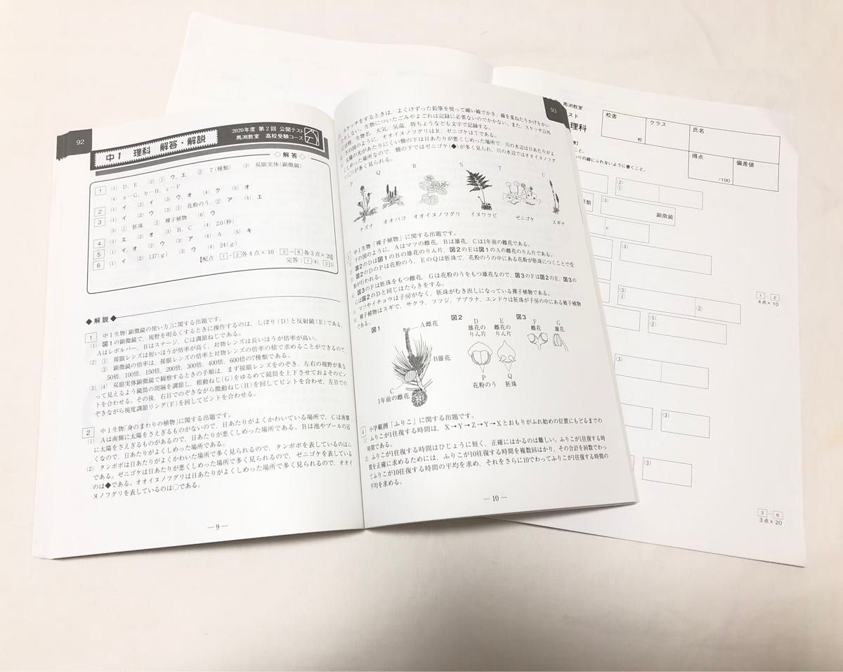 2021年度馬渕教室　中1公開テスト 第1回から第3回