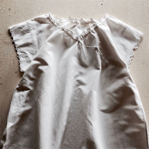 1900s Франция рука вышивка рука . белый. .. монограмма .gya The - One-piece античный linen ручная работа гонки лен платье Vintage 