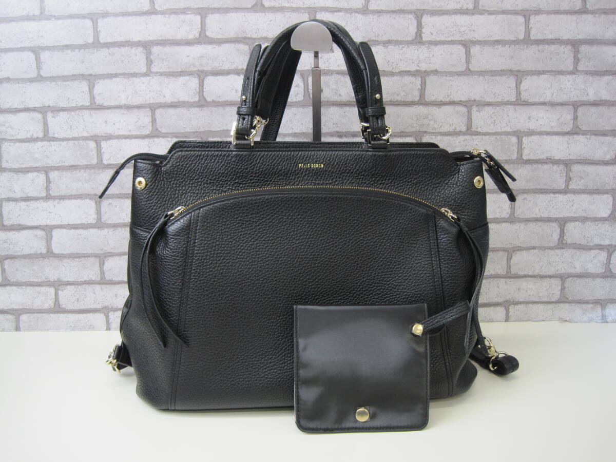 〇未使用品 PELLE BORSA ペレボルサ ダブルフェイス 3WAY マスクケース付き ハンドバッグ ショルダー ブラック 黒_画像1