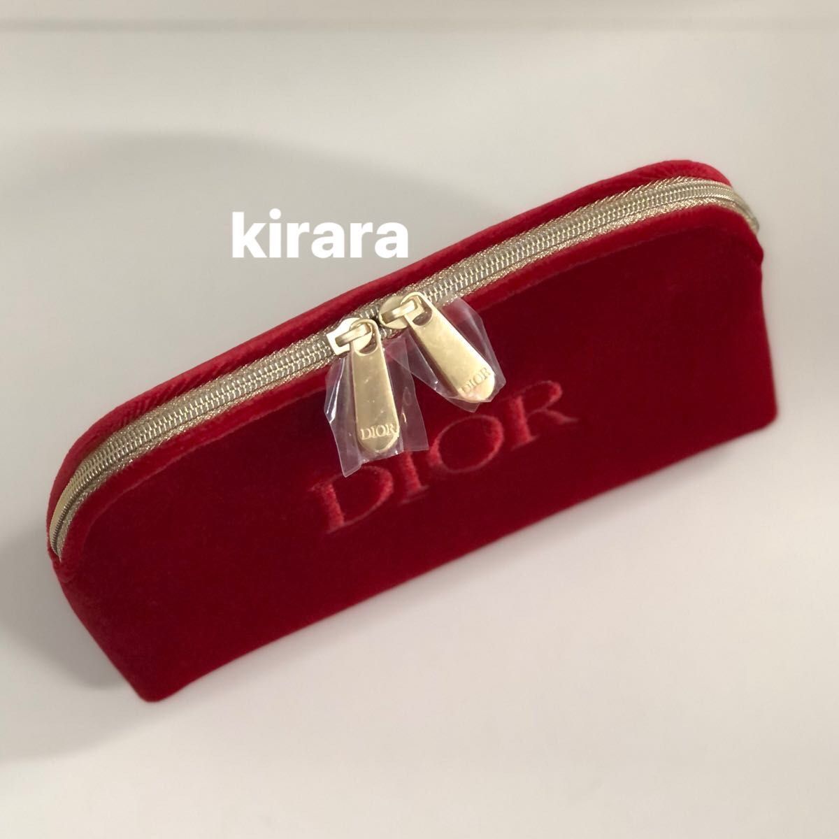 最新レア／日本未入荷《新品箱付》 DIOR ディオール ノベルティ ポーチ ベロア 正規品 レッド ポーチ 刺繍ロゴ 小物入れ 