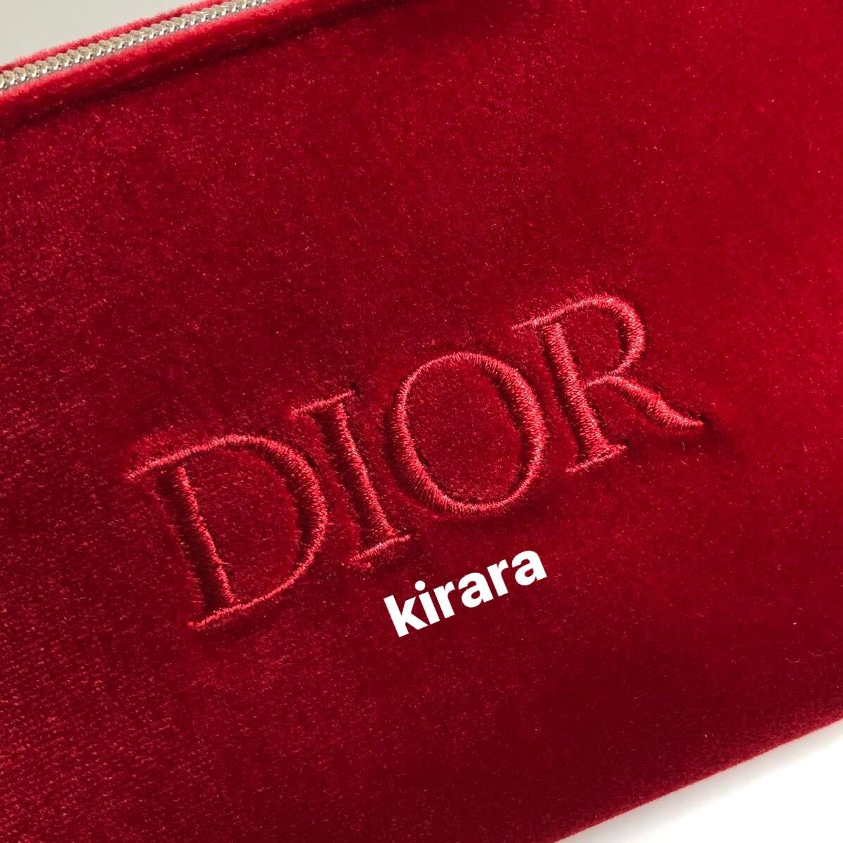 最新レア／日本未入荷《新品箱付》 DIOR ディオール ノベルティ ポーチ ベロア 正規品 レッド ポーチ 刺繍ロゴ 小物入れ 