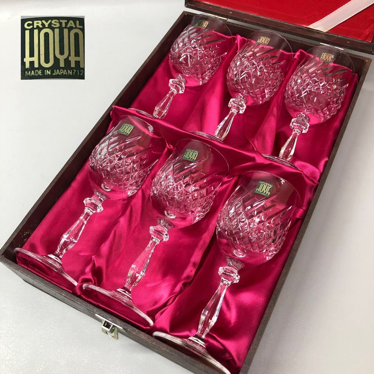 H■未使用■ HOYA CRYSTAL 保谷 ホヤ クリスタル ワイングラス 6脚セット クリスタルガラス 酒器 グラス 高さ15.5cm 日本製 元箱 保管品 の画像1