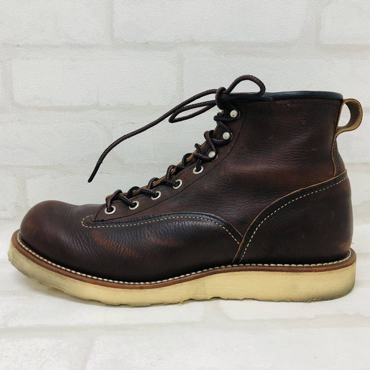 T■ RED WING SHOES レッドウィング 2906 UK8 27cm アメリカ製 LINEMAN BOOTS ラインマンブーツ ダークブラウン レザー 靴 メンズ 中古品_画像7