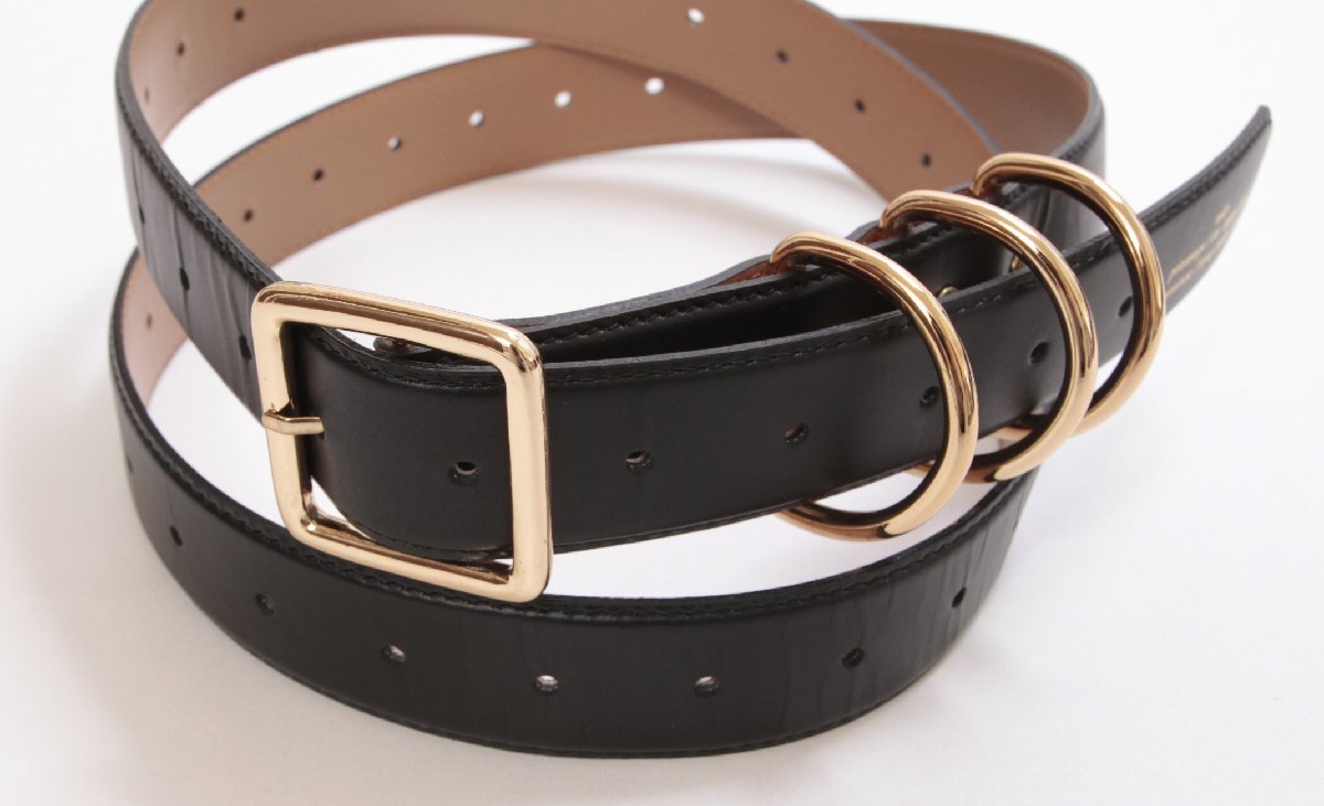 rokh◆ロク　 美品 TRIPE METAL LOOPS BELT　３連リングベルト　ブラック×ゴールド_画像2