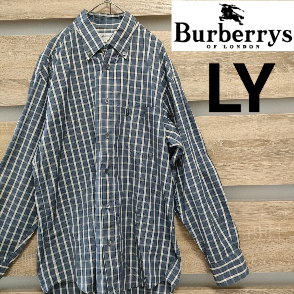 BURBERRYS（バーバリー）長袖チェックシャツ LY 青地（Ma194）ボタンダウンネルシャツ BBW80-504 ■ネコポス発送！_画像1