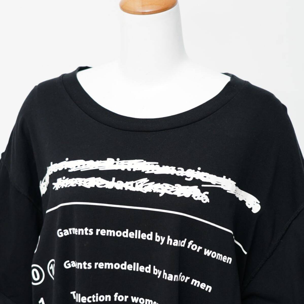 TG7673☆MM6 Maison Margiela メゾンマルジェラ カットソー Tシャツ オーバーサイズ ロゴプリント クルーネック コットン 半袖 黒 サイズLの画像3