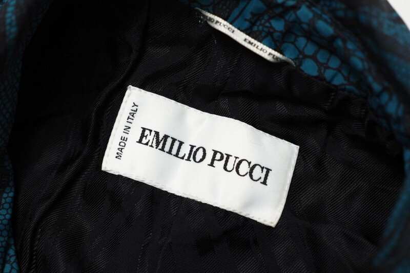 GP5591〇イタリア製*エミリオプッチ*EMILIO PUCCI*総柄*ウエスト紐*ベルテッドコート*ロングコート*サイズI38*ブルー×ブラック系_画像3