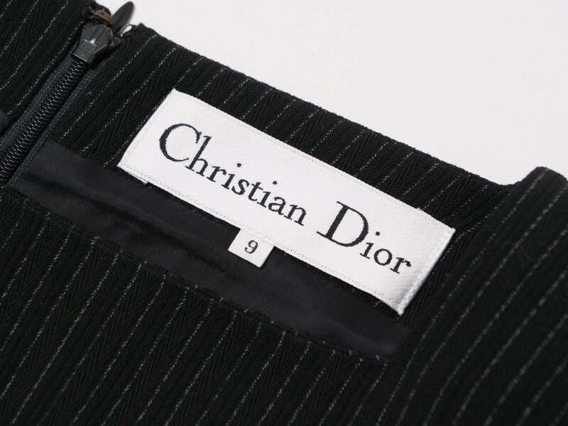 MF9830◆クリスチャンディオール*Christian Dior*半袖ワンピース*ピンストライプ柄*膝丈*9*ブラック×ホワイト_画像7