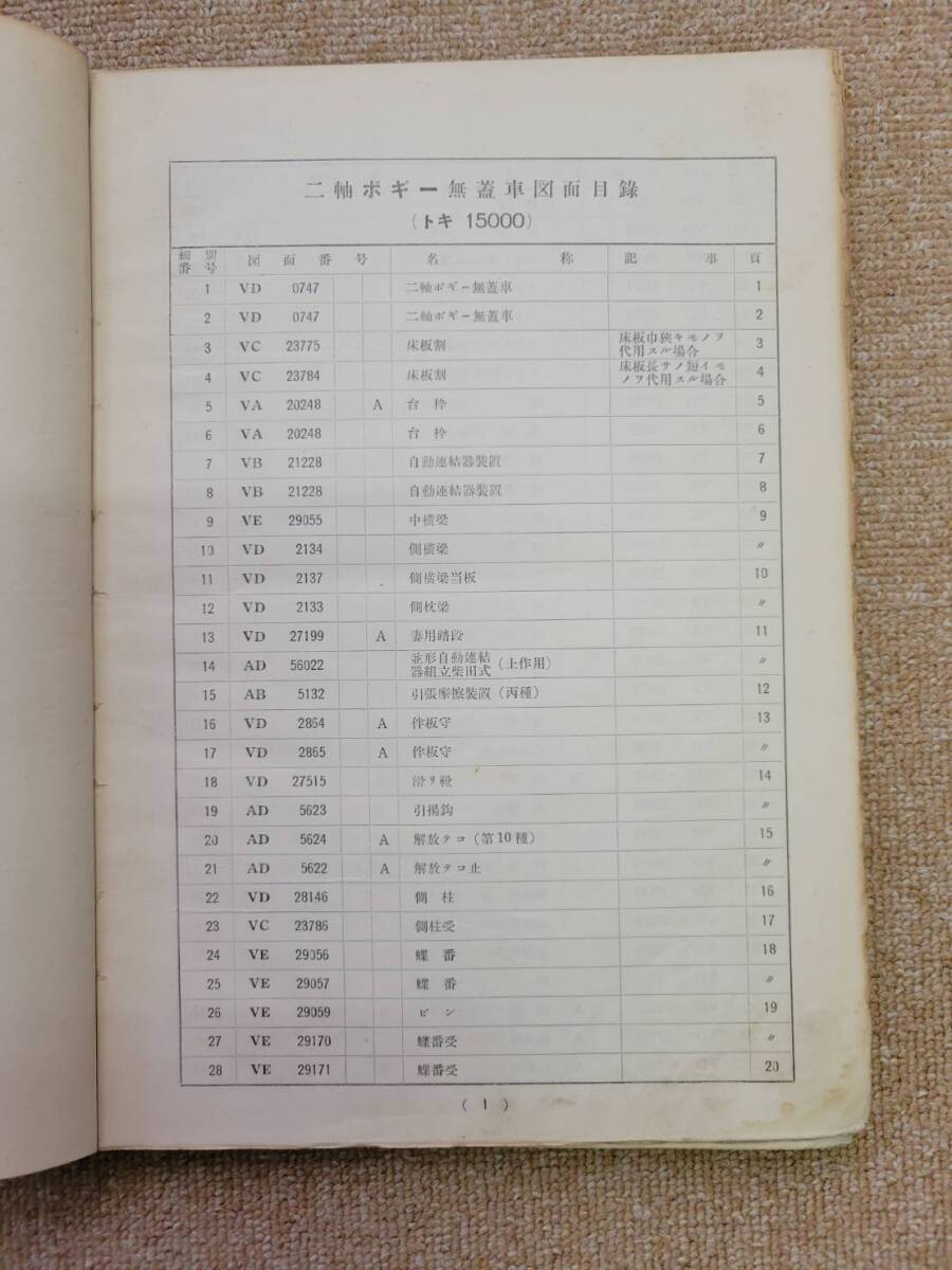 トキ１５０００　日本国有鉄道工作局　日本国有鉄道車両局35瓲積ボギー無蓋車図面1951＆1954設計変更後図面　2冊セット_画像3