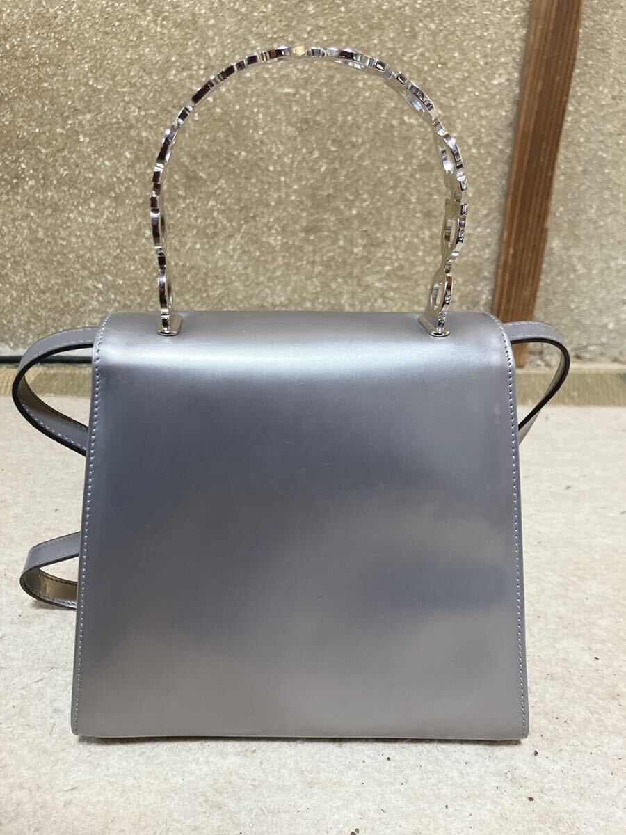 レア　Salvatore Ferragamo フェラガモ ガンチーニ レザー 2way ハンドバッグ ミニ ショルダーバッグ　シルバー 袋付き _画像3