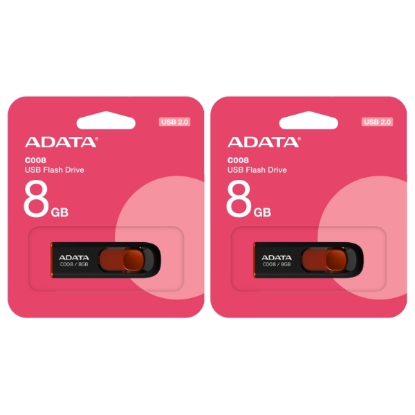 2本セット USBメモリ 8GB 5年保証 ADATA USB2.0 スライド式 AC008-8G-RKD USB 黒_画像1