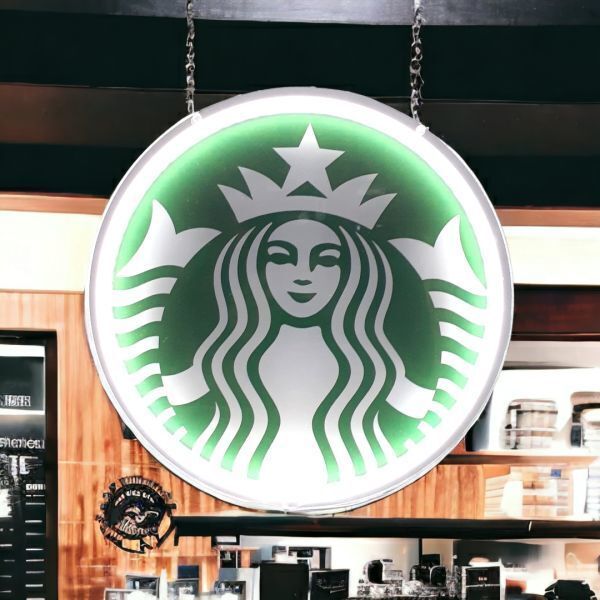 【 スターバックス コーヒー STARBUCKS】 スタバ 新ロゴ ライト ネオン サイン 看板 壁掛け 照明 超軽量 ★お部屋をおしゃれなカフェに！_画像1